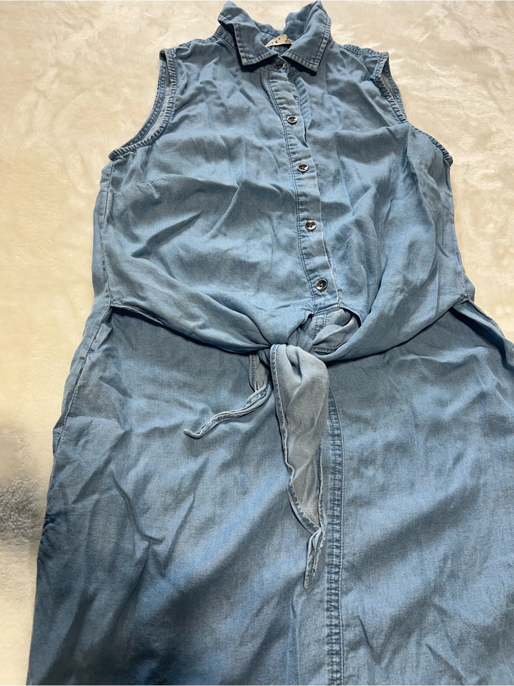 Dex Light Blue Sleeveless Chambray Button-Front Tie Dress - Picture 2 of 4
